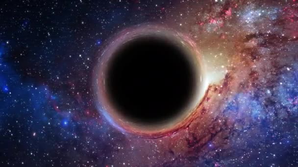 Buraco Negro Supermassivo Voa Primeiro Plano Contra Fundo Uma Galáxia — Vídeo de Stock