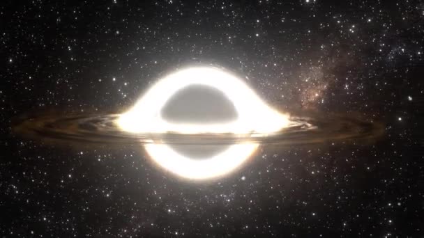 Supermasivní Černá Díra Letí Popředí Pozadí Galaxie Hvězdné Oblohy — Stock video