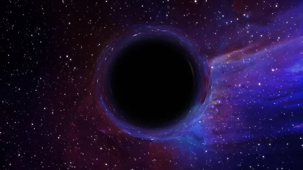 stock image 3D rendering of a supermassive black hole, in the foreground against a galaxy and starry sky