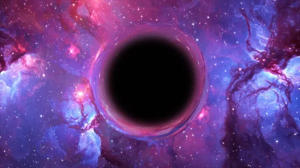 銀河や星空に対する前景にある超大質量ブラックホールの3Dレンダリング — ストック写真