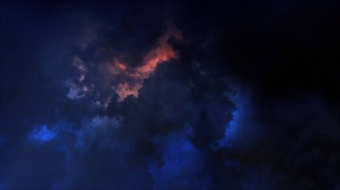 Yıldırımın 3 boyutlu yansıması ve bulutlardaki ışık efektleri. Parlak yıldırımlı gök gürültülü bulutlar. Kötü hava