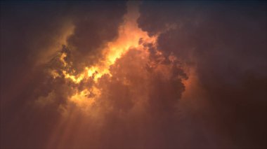 Yıldırımın 3 boyutlu yansıması ve bulutlardaki ışık efektleri. Parlak yıldırımlı gök gürültülü bulutlar. Kötü hava
