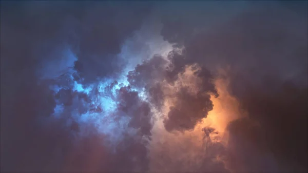 Rendering Lightning Strike Light Effects Clouds Thunderclouds Bright Flashes Lightning — Stock Photo, Image