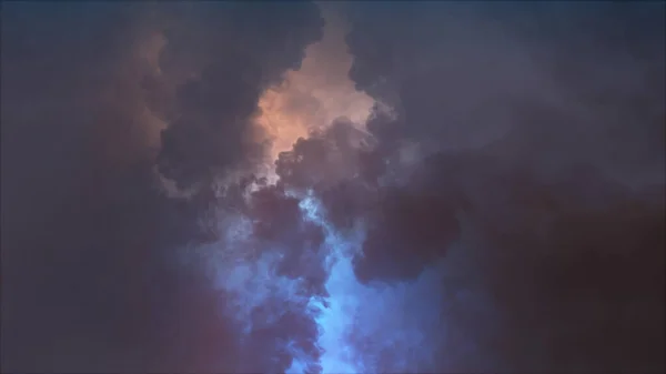 Återgivning Blixtnedslag Och Ljuseffekter Moln Thunderclouds Med Ljusa Blixtar Blixtar — Stockfoto
