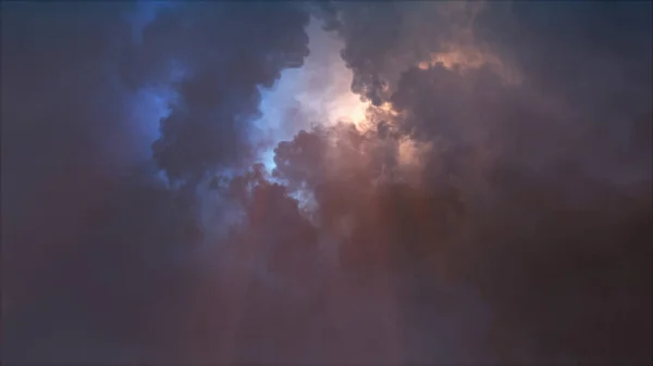 Тривимірне Відображення Удару Блискавки Світлових Ефектів Хмарах Громові Хмари Яскравими — стокове фото