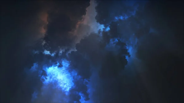 三维渲染雷击和云层中的光效 雷雨中闪烁着闪电 恶劣天气 — 图库照片
