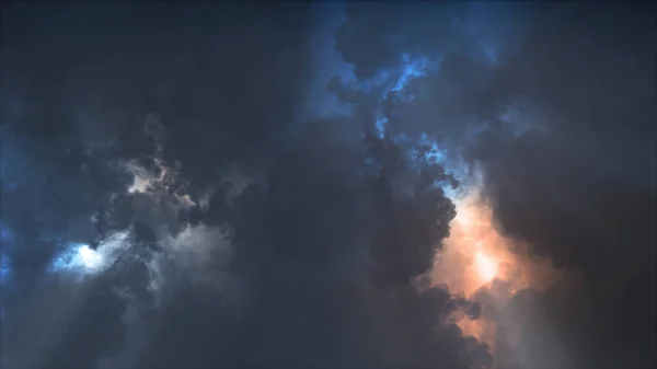 Renderização Raios Efeitos Luz Nuvens Trovoadas Com Relâmpagos Brilhantes Mau — Fotografia de Stock