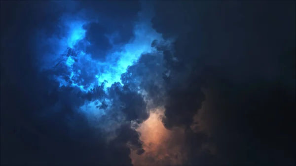 Weergave Van Blikseminslag Lichteffecten Wolken Donderwolken Met Felle Bliksemflitsen Slecht Rechtenvrije Stockafbeeldingen
