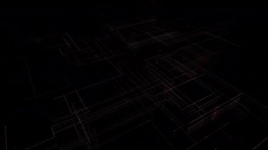 Parlak çizgiler ve noktalardan oluşan dijital neon teknoloji ağı. Verili soyut dijital uzay sistemi. Siyah arka planda parlak teknolojik parlama devreleri