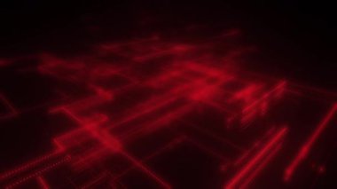 Parlak çizgiler ve noktalardan oluşan dijital neon teknoloji ağı. Verili soyut dijital uzay sistemi. Siyah arka planda parlak teknolojik parlama devreleri