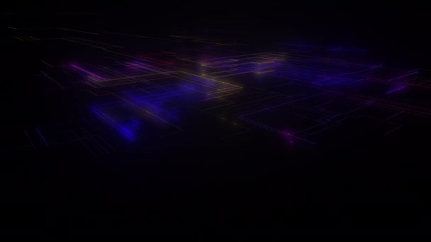 Digitální Neonová Síťovina Jasných Čar Teček Abstraktní Digitální Vesmírný Systém — Stock video