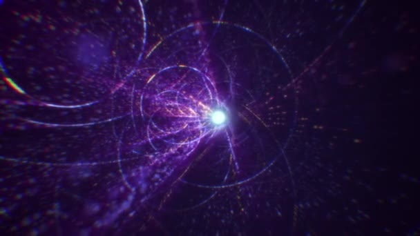 粒子からなるサイバースペースの抽象的なデジタルトンネル 幾何学的な形の明るい流れから成っている仮想空間 — ストック動画