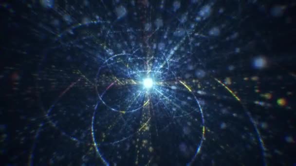 由粒子组成的网络空间数字隧道 由明亮的几何图形流组成的虚拟空间 — 图库视频影像