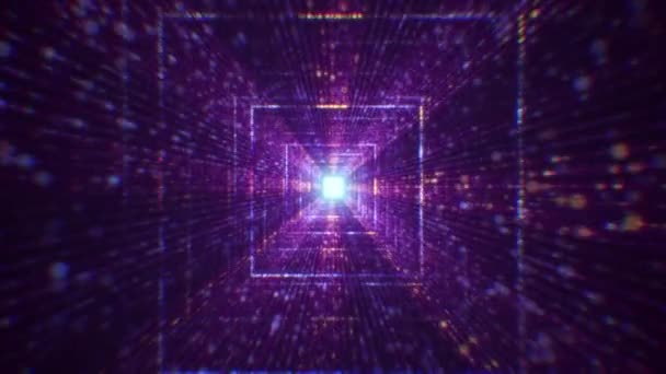 Tunnel Digitale Astratto Nel Cyberspazio Costituito Particelle Spazio Virtuale Costituito — Video Stock