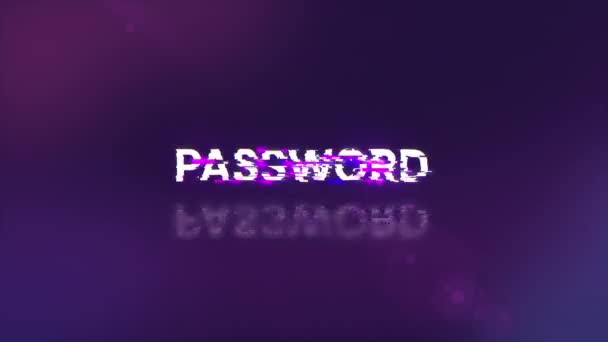 テクノロジー障害のスクリーンエフェクトによるパスワードテキスト さまざまな種類の干渉の壮大なスクリーン グリッチ — ストック動画