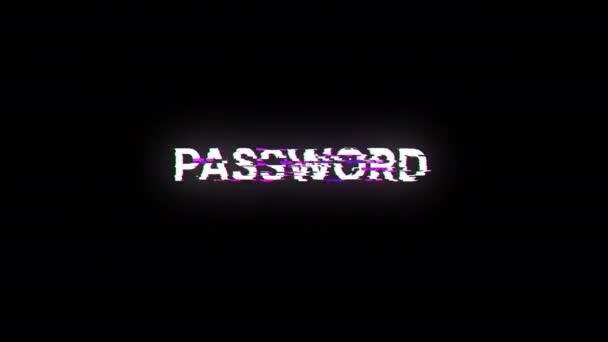 テクノロジー障害のスクリーンエフェクトによるパスワードテキスト さまざまな種類の干渉の壮大なスクリーン グリッチ — ストック動画