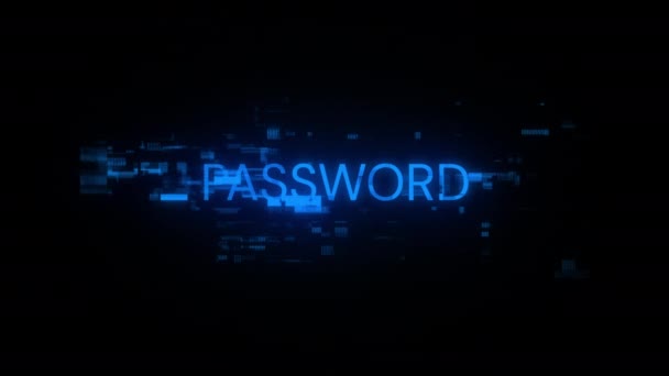 Passwort Text Mit Bildschirmeffekten Von Technologischen Ausfällen Spektakuläre Bildschirm Panne — Stockvideo
