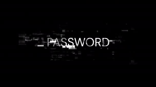 テクノロジー障害のスクリーンエフェクトによるパスワードテキスト さまざまな種類の干渉との壮大なスクリーン グリッチ ループド — ストック動画