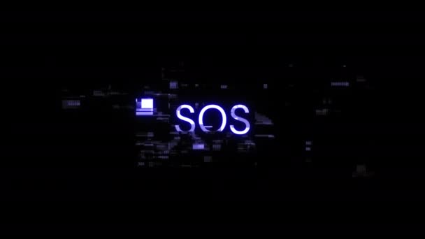 Sos Text Screen Effects Technological Failures Spectacular Screen Glitch Various — Stock Video