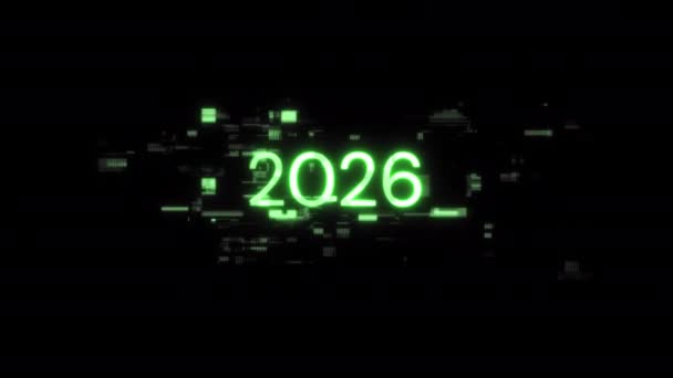 2026 Szöveg Technológiai Hibák Kijelzőhatásaival Látványos Képernyőhiba Különböző Interferenciákkal Hurok — Stock videók