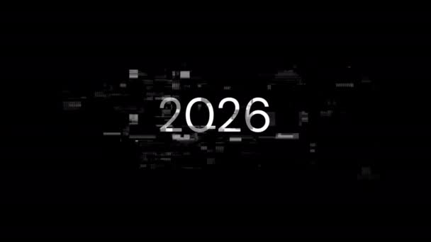 テクノロジー障害のスクリーンエフェクトによる2026テキスト さまざまな種類の干渉との壮大なスクリーン グリッチ ループド — ストック動画