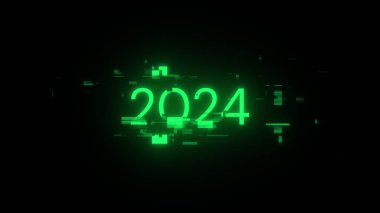 Teknolojik arızaların ekran efektleriyle 2024 metin oluşturuluyor. Çeşitli parazitlerle muhteşem ekran arızası