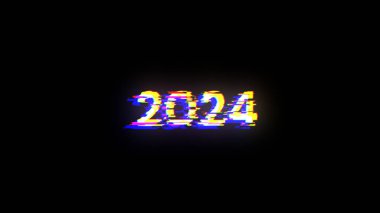 Teknolojik arızaların ekran efektleriyle 2024 metin oluşturuluyor. Çeşitli parazitlerle muhteşem ekran arızası