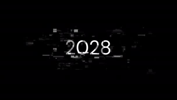 技術的な故障のスクリーン効果を有する2028テキスト さまざまな種類の干渉との壮大なスクリーン グリッチ ループド — ストック動画