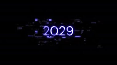 Teknolojik arızaların ekran efektleri içeren 2029 metni. Çeşitli parazitlerle muhteşem ekran arızası. Döngülü