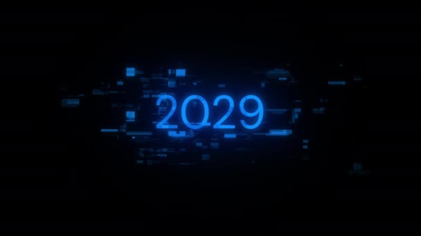 テクノロジー障害のスクリーンエフェクトによる2029テキスト さまざまな種類の干渉との壮大なスクリーン グリッチ ループド — ストック動画