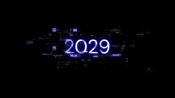 2029 Text Mit Bildschirmeffekten Von Technologischem Versagen Spektakuläre Bildschirm Panne — Stockvideo