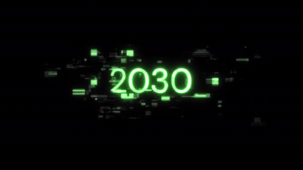 Tekst Roku 2030 Efektami Ekranowymi Awarii Technologicznych Spektakularna Usterka Ekranu — Wideo stockowe