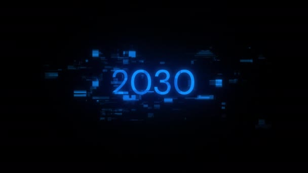 具有技术故障屏幕效果的2030年文本 具有各种干扰的目视屏故障 — 图库视频影像