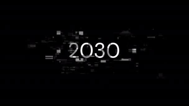 2030年 技術的障害のスクリーンエフェクトによるテキスト さまざまな種類の干渉との壮大なスクリーン グリッチ ループド — ストック動画