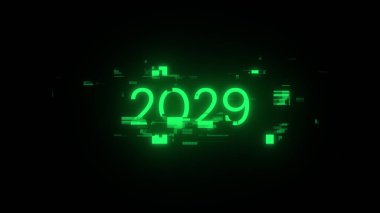 Teknolojik arızaların ekran efektleriyle birlikte 3D görüntüleme 2029 metni. Çeşitli parazitlerle muhteşem ekran arızası