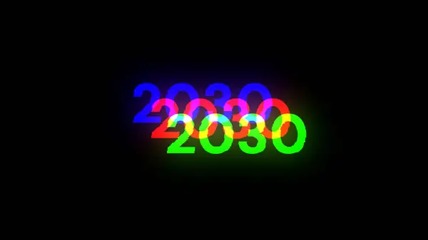 Weergave 2030 Tekst Met Schermeffecten Van Technologische Storingen Spectaculaire Schermstoring Stockfoto