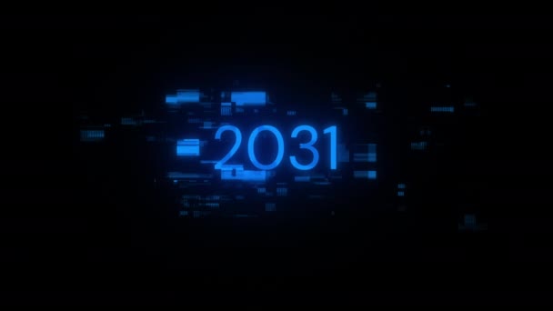 2031 Testo Con Effetti Sullo Schermo Guasti Tecnologici Spettacolare Guasto — Video Stock