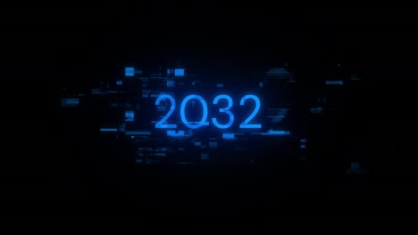 2032 Szöveg Technológiai Hibák Kijelzőhatásaival Látványos Képernyőhiba Különböző Interferenciákkal Hurok — Stock videók