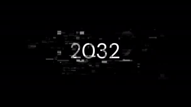 テクノロジー障害のスクリーンエフェクトによる2032テキスト さまざまな種類の干渉との壮大なスクリーン グリッチ ループド — ストック動画