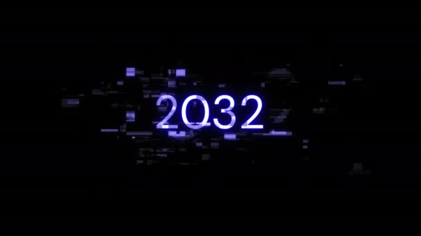 Текст 2032 Эффектами Экрана Технологических Сбоев Захватывающий Сбой Экрана Различными — стоковое видео