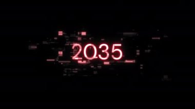 Teknolojik arızaların ekran efektleri içeren 2035 metni. Çeşitli parazitlerle muhteşem ekran arızası. Döngülü