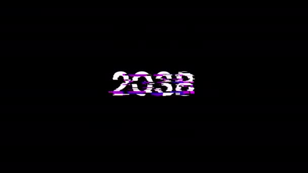 Text Roku 2038 Obrazovkovými Efekty Technologických Selhání Velkolepá Závada Obrazovce — Stock video