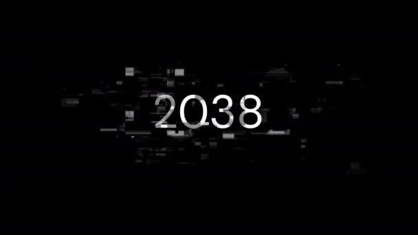 2038 Tekst Met Schermeffecten Van Technologische Storingen Spectaculaire Schermstoring Met — Stockvideo