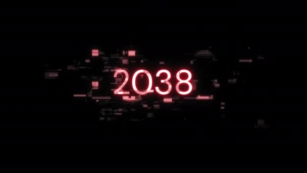 2038 Texto Con Efectos Pantalla Fallos Tecnológicos Glitch Pantalla Espectacular — Vídeo de stock