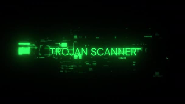 Trojaanse Scanner Tekst Met Schermeffecten Van Technologische Storingen Spectaculaire Schermstoring — Stockvideo