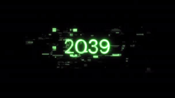 2039 Tekst Met Schermeffecten Van Technologische Storingen Spectaculaire Schermstoring Met — Stockvideo
