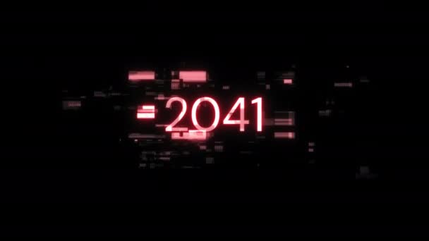 2041年 技術的故障のスクリーンエフェクトによるテキスト さまざまな種類の干渉との壮大なスクリーン グリッチ ループド — ストック動画