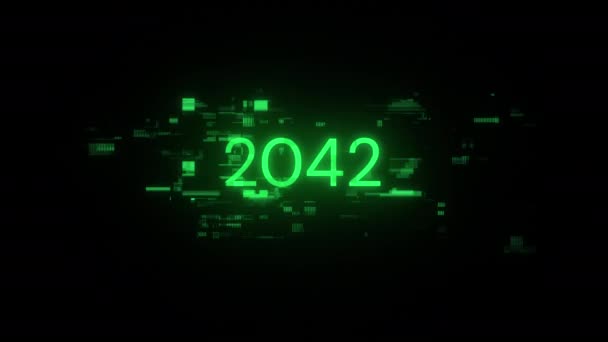 2042 Text Mit Bildschirmeffekten Von Technologischem Versagen Spektakuläre Bildschirm Panne — Stockvideo