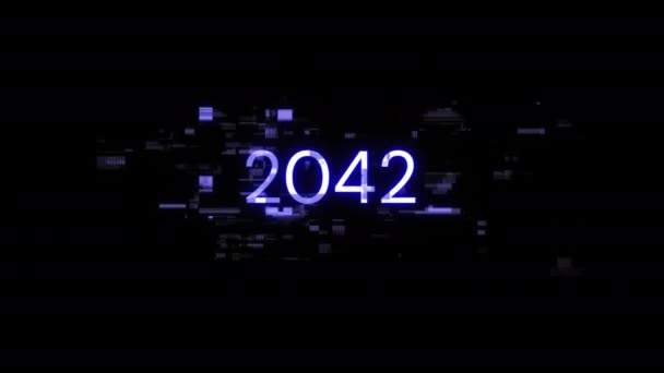 2042年带有技术故障屏幕效果的文本 具有各种干扰的目视屏故障 — 图库视频影像