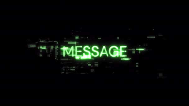 テクノロジー障害のスクリーンエフェクトによるメッセージテキスト さまざまな種類の干渉との壮大なスクリーン グリッチ ループド — ストック動画